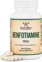Benfotiamine 300mg porties (Third Party Tested, 120 Capsules, 150mg Per Cap) Non-GMO, to Boost Thiamine B1 Levels (More Absorbable Than Thiamine, Fat Soluble) by Double Wood