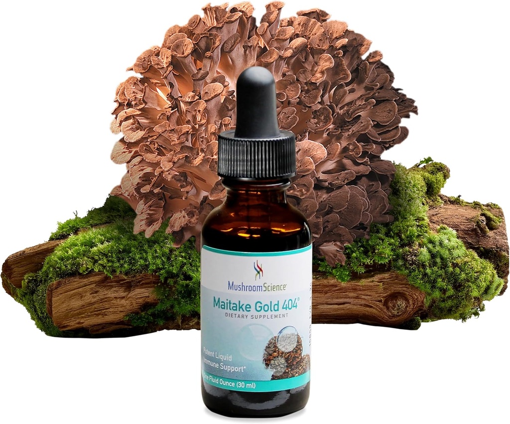 MushroomScience MaitakeGold 404 Mushroom Supplement, Flytende Ekstrakt, Helse Forsvarsstøtte, Naturlig kosttilskudd for voksne, varmt vann ekstrahert mushrooms, vegetarisk, 1 oz, 180 serveringer