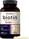 Biotina 10000mcg + ácido hialurónico 25mg | 360 aceite de coco Softgels, vitaminas de biotina Premium para pel e unhas, altamente purificadas e biodispoñibles, liberación rápida