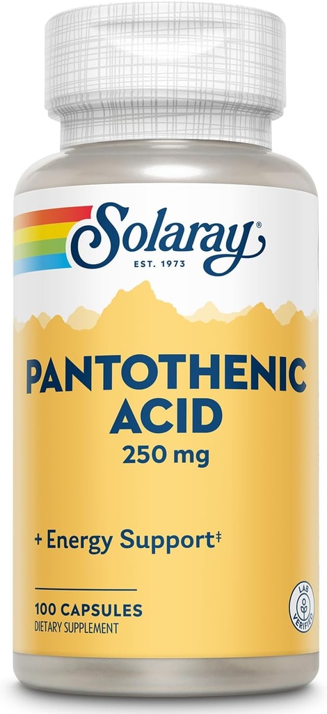 SOLARAY Pantothenic Acid 250mg | Vitamin B5 | Enerji Metabolizm, Saç, Cilt, Nails & Digestive Support | 100CT