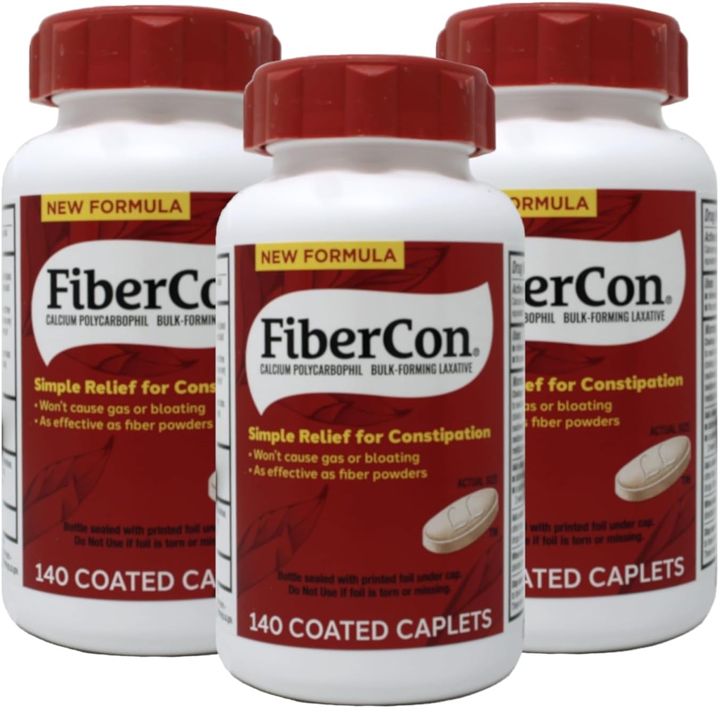 FiberCon Fiber Therapy for Regularity, Caplets, Value Size 140 caplets (Pack of 3)