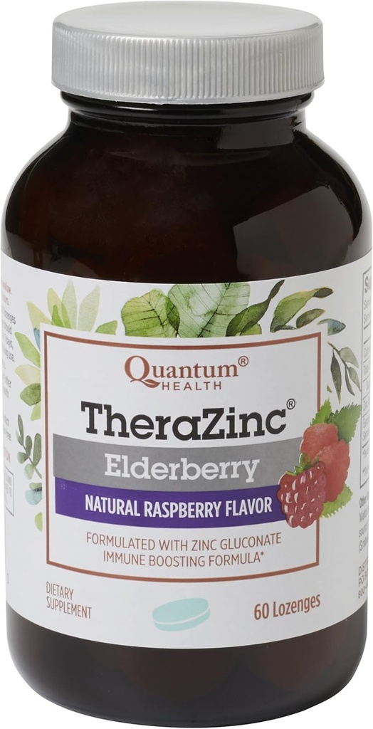 Quantum Health TheraZinc Elderberry Lozenges, Hergestellt mit Zink Gluconate für Immununterstützung, 60 Zähler