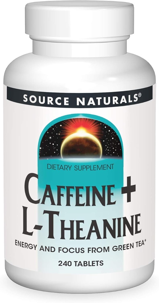 Source Naturals Caféine + L-Theanine, énergie et Focus Support du thé vert* - 240 comprimés