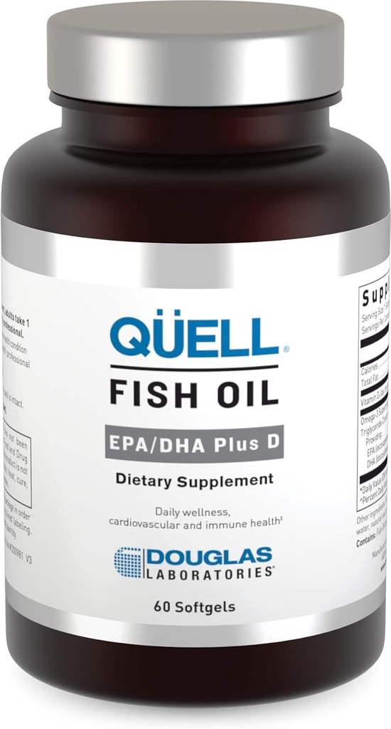Douglas Laborategiak Quell Fish Oil EPA/DHA Plus D | 3:2 EPAren ratioa DHA-ren Omega esentziala 3 gantz-azidoak Plus 1.000 I.U. D3* bitaminan | 60 Softgel