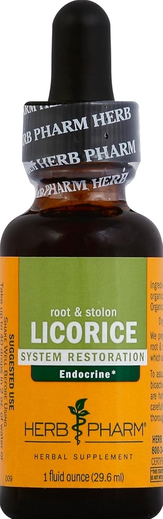 Herb Pharm Sertificēts Organic lakrica Liquid Extract for Endocrin System Support - 1 Ounce (DLIC01)