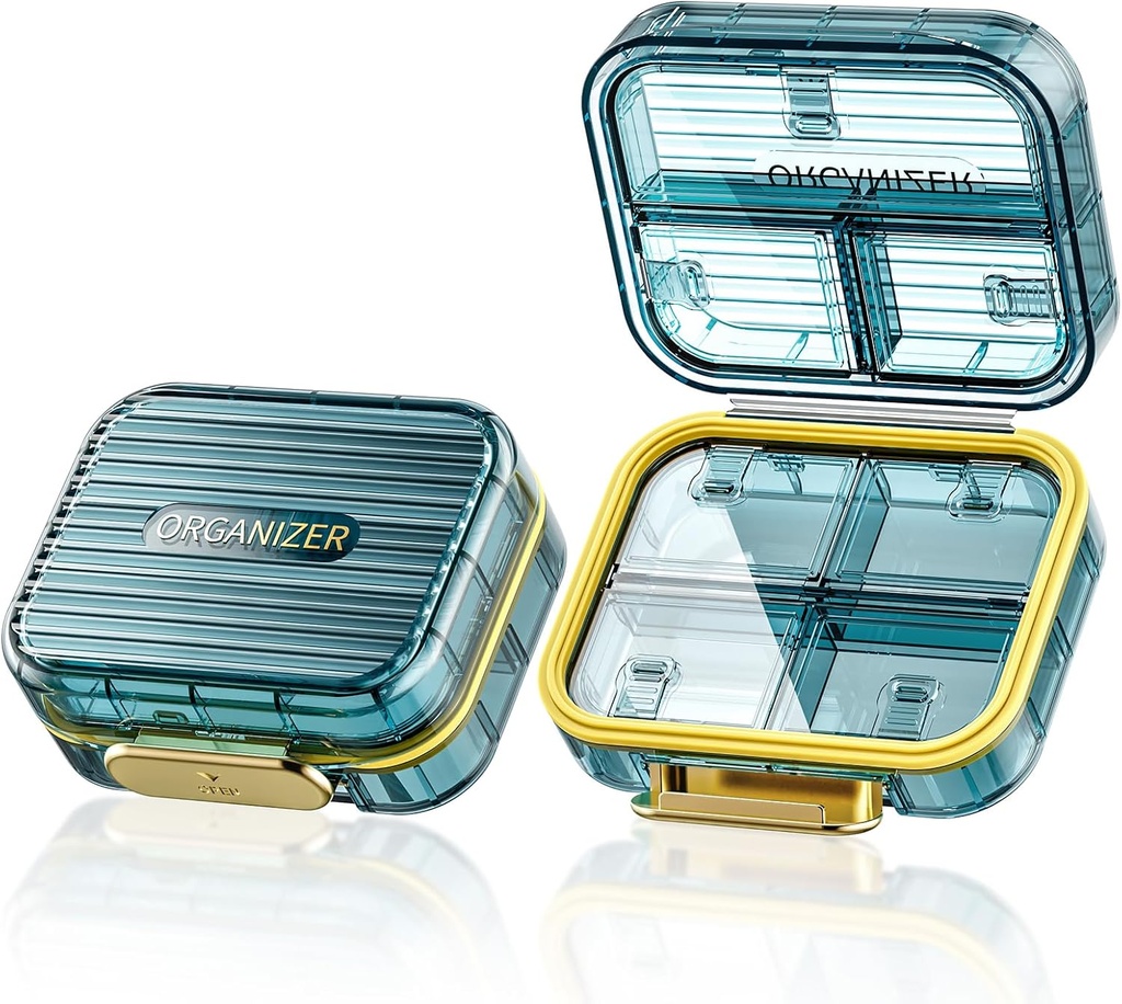 Majhne tablete Box, potovalne tablete Case, Acedada Daily Pill Container za Purse Pocket, Moistureproof 7 Compartments tabletke imetnik, Stylish Portable Medicine Vitamin Organizator za dopolnila ribja olja, modra