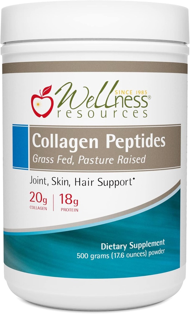 Wellness Resources Collagen Peptides - Pasture Raised, Grass Fed 100% Collagen Protein - Hydrolyzed Тип I и III Collagen Peptides Прах, Unflavored (500 Grams/ 17.6 Ounces)