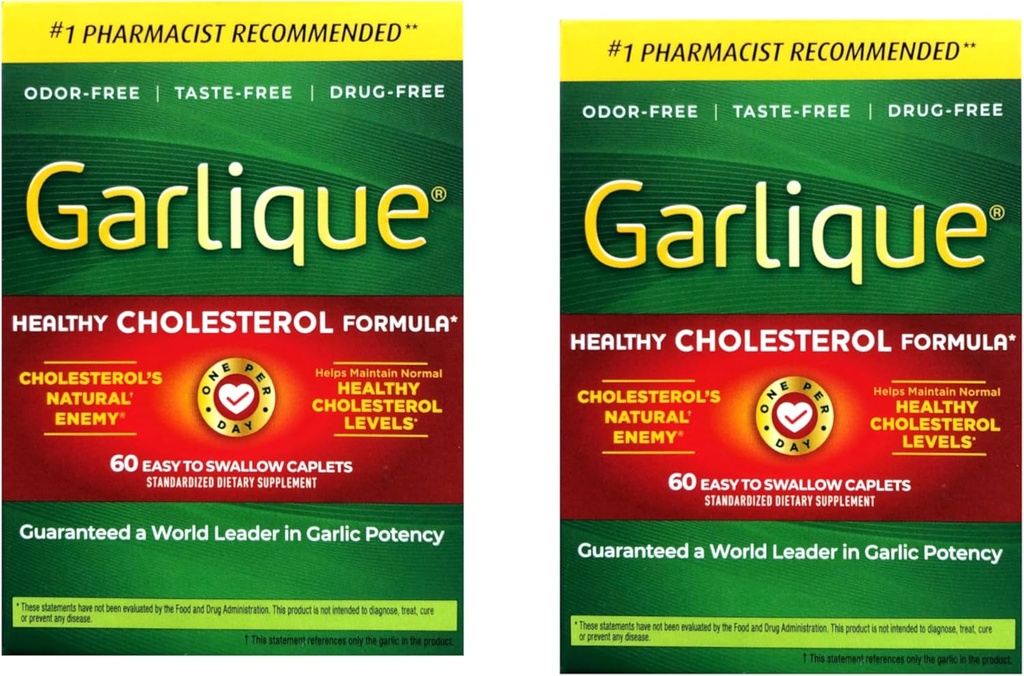 Garlique Terve Kolesteroli Formula 5000 mikrog Allicin, 60 Enteric päällystetty Caplets (Pack of 2)