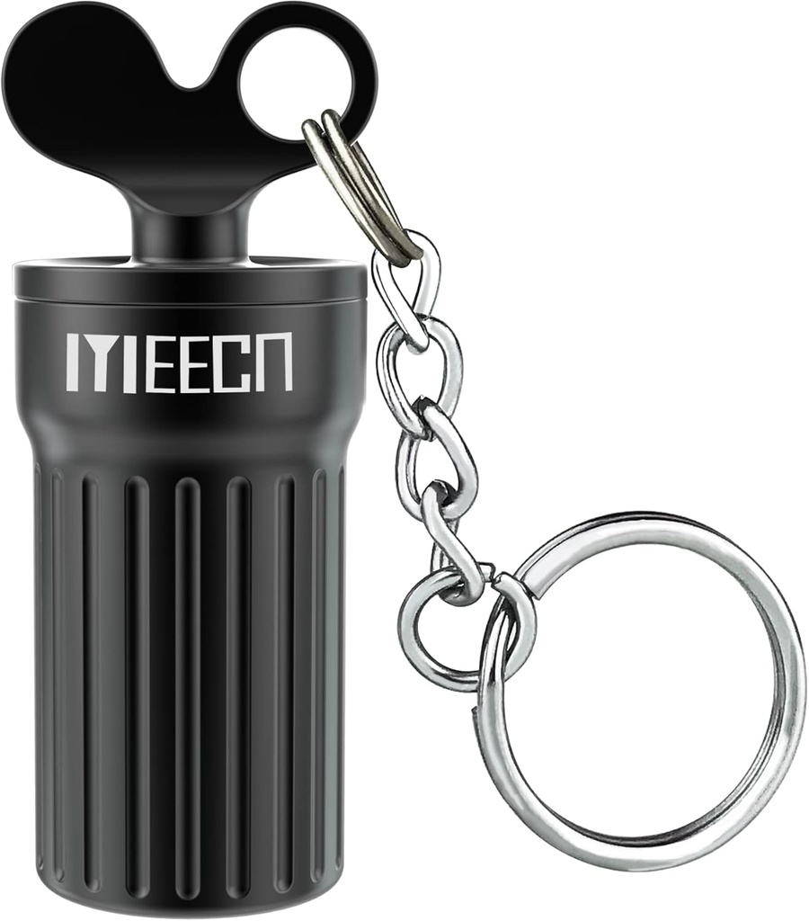 Mini Keychain Deținătorul de pastile impermeabile Container Pilulă Portable Pilulă Decorative Pilula Caz Aluminum Aliat Organizator- 0.8x0.8x2 Inches (Negru)