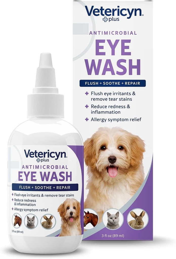 Vetericyn Plus Dog dan Cat Eye Wash 124; Eye Drops for Dogs and Cats to Flush and Soothe Eye Irrintations, Dog Tear Stain Cleaner, Safe for All Animals. 3 Ounces