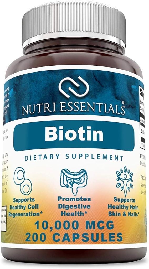 Biotin 10 000 Mcg 200 капсули (Non-GMO) - Подпомага здравата коса, кожата и ноктите - насърчава подмладяването на клетките и производството на енергия*