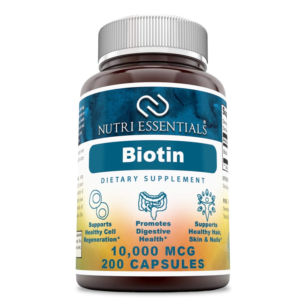 Biotin 10,000 Mcg 200 Capsules (Non-GMO)- Supports Healthy Hair, Skin & Nails - Promotes Cell Rejuvenation and Energy Production*
