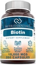 Biotin 10,000 Mcg 200 Capsules (Non-GMO)- Hỗ trợ tóc lành mạnh, da và móng tay - phát triển sự phục hồi tế bào và sản xuất năng lượng*