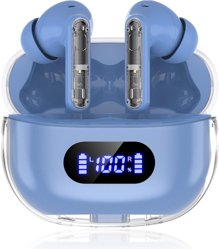 Blue Wireless Earbuds P1 PRO, אוזניות אלחוטיות Bluetooth אוזניות עם Clear Call Mics אוזניים Buds, Fitable, IPX7 מים חס ושלום סוללה חיים, 30H Playtime עבור ספורט עבודה
