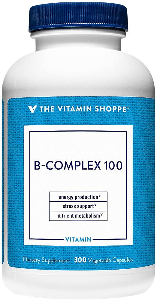 The Vitamin Shoppe B-Complex 100 - Support Energy Production, Nervous System Fungsi & Nutrient Metabolism - Excellent Sumber B1, B2, B6, Niavin, Acid & Biotin (300 Vevgie Caps)