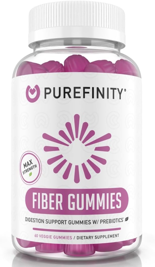 PUREFINITY Fiber Gummies täiskasvanutele inuliini FOS alates siguri juur, suhkruvaba Prebiootikumilisa igapäevase seedimise ja kõhukinnisuse toetamine - Non-GMO, Vegan, 60 Count