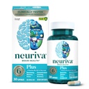 NEURIVA Plus Brain Supplement for Memory, Focus & Concentration + Cognitive Function with Clinically Tested Nootropics Phosphatidylserine and Neurofactor, Vitamins B6 & B12, 30 Count Capsules