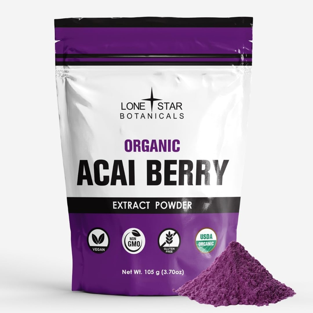 Lone 별 식물 유기 Açai 베리 슈퍼 푸드 분말, 3.52oz (100 그램), 산화 방지제, 비타민, 미네랄, 건강한 영양, 스무디에 추가, 수프, 샐러드