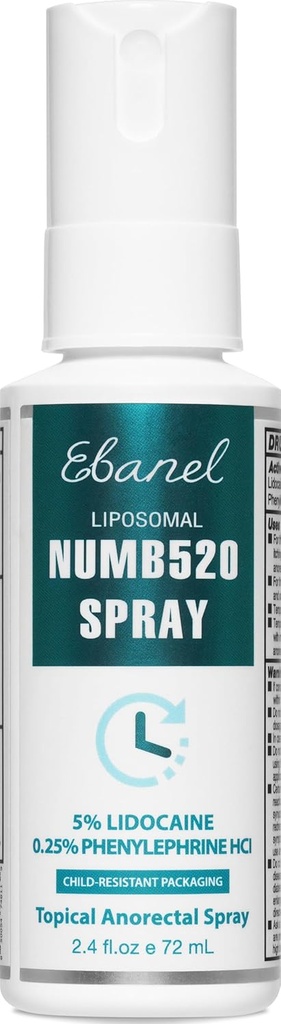 Ebanel 5% Lidocaine 喷洒止痛药 Numb520 烧除痒止痛药 Numbing 喷洒皮肤,局部和肛门用苯酚进行产后止血治疗