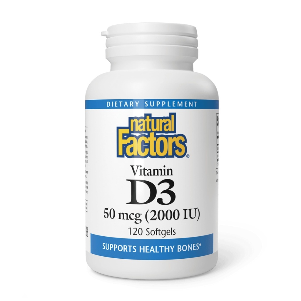 Natural Factors, Vitamin D3 2000 IU (50 mcg), Supports Strong Bones, Muscles and Immune Function, 120 Softgels