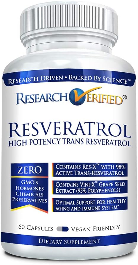 Tyrimai Patikrintas Resveratrol - 98% Trans- Resveratrol 1000 mg, Anti- senėjimo parama - 1 butelis - 60 kapsulių