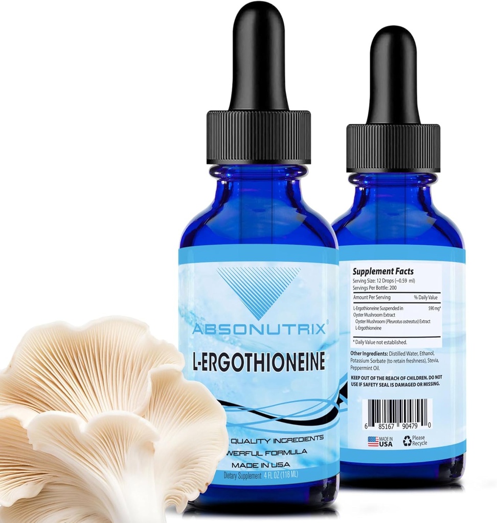 Absonutrix L- Ergothioneine Liquid Supplement 590 mg, 200 Servings, Made in USA, Quick Absorpce, Kvalitní potentní ingredience, Non- GMO, GMP Certified Facility, Cruelty-Free Products