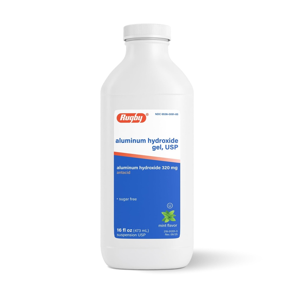Rugby 320 mg Aluminum Hydroxide Gel, USP - Antacid Liquid - Upset Stomach, Acid Indigestion, and Heartburn Relief - Sugar-Free - Mint Flavored - 16 Fl. Oz. (1 Pack)