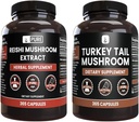 PURE ORIGINALE INGREDIENTS Reishi Mushroom & Tyrkia Tail Mushroom Capsule Bundle (365 kapsler), alltid ren, ingen tilsetningsmidler eller fyllstoffer