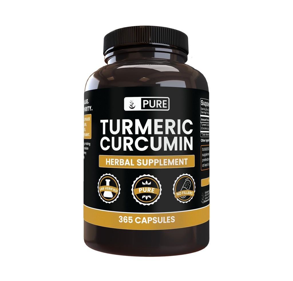 PURE ORIGINAL INGREDIENTS Turmeric Curcumin (365 Capsules) No Magnesium Or Rice Fillers, Always Pure, Lab Verified