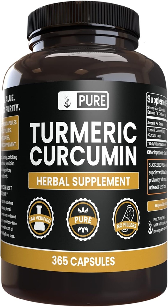 PURE ORIGINAL INGREDIENTS Turmeric Curcumin (365 kapslar) No Magnesium eller Rice Fillers, Always Pure, Lab Verified