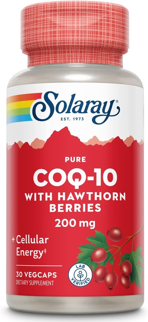 SOLARAY Pure CoQ- 10 200 mg Evidence 124; Healthy Heart Function & Cellular Energy Support Evidence 124; Enhanced with Herb Blend Evidence 124; 30 VegeCaps
