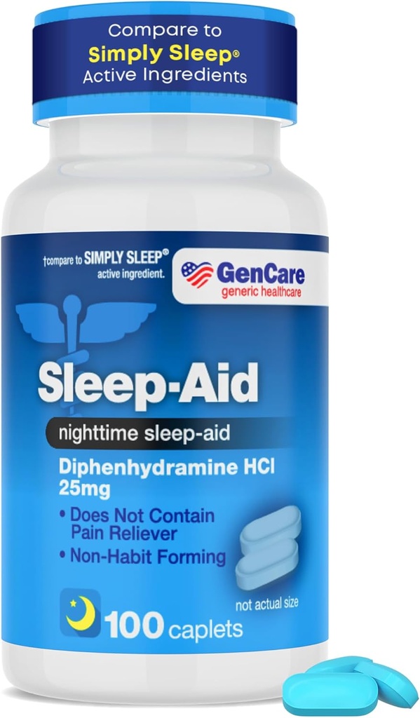 GenCare - Miego pagalba Diphenhydamine HCL 25mg Blue Caps (100 Caplets) - Ne Habit Formavimo naktinis miegmaišis piliulės suaugusiems kristi Aslis & Miego Deeper naktį - Miego pagalba