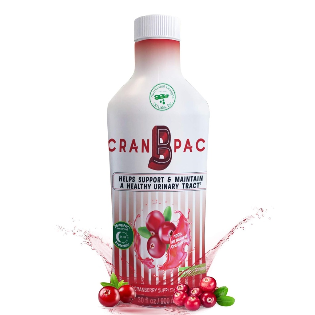 Nutritional Designs Cran- B- PAC Cranberry Supplement, UTI Prevention, Tract Health for Women Cranberry Concentrat Liquid with Vitamin, Natural & Non GMO, 36mg PAC Per oz, 30 Oz Bottle
