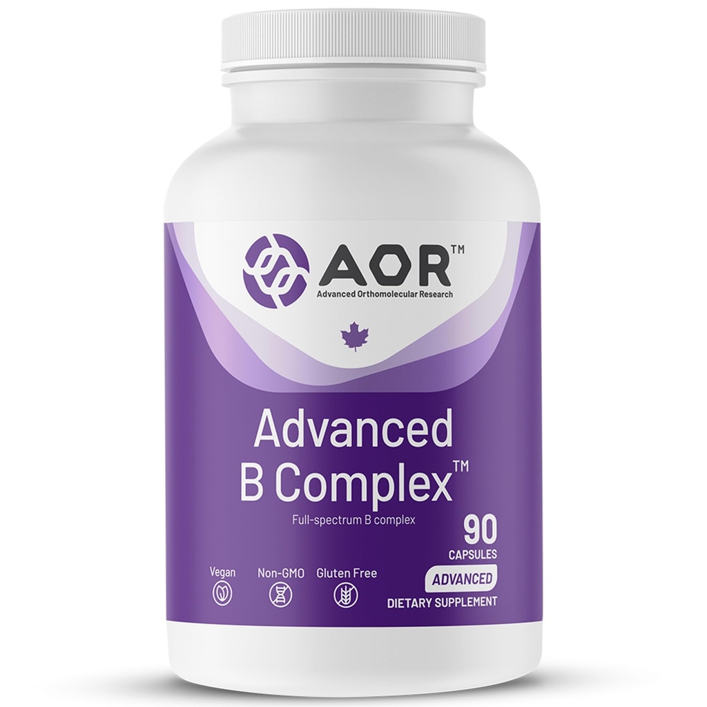 AOR Advanced B Complex: 90 Vegan Capsules, 30-90 Day Supply, Full-Spectrum Essential Vitamin B for Daily Vitality, Focus & Clarity