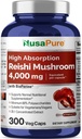 NusaPure Reishi Mushroom Extract 20: 1 Extract, 200 mg Ekvivalentní k 4000mg na kapsli 300 Veggie Caps Vegan, Non- GMO, Vegan