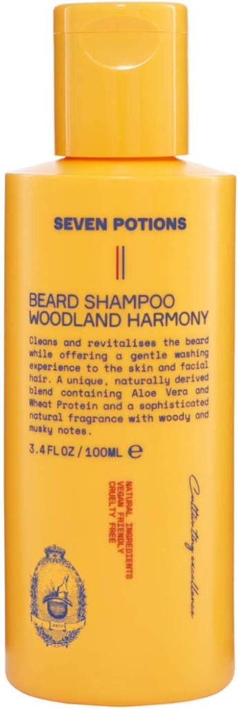 SEVEN POTIONS Beard Shampoo for Men — Gentle, Cleansing Wash for a Clean, Itch-Free Beard — Natural, Vegan, Cruelty-Free — (Woodland Harmony, 3.4 Fl Oz)