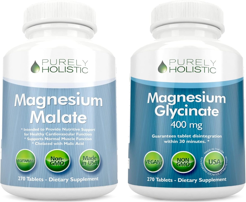Magnesium Malate 400mg + Magnesium Glycinate 400 מ"ג - High Absorption & Highly Bioavailable Bundle - 270 + 270 טבליות Vegetarian