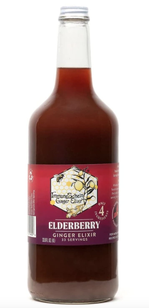 ImmuneSchein Elderberry Ginger Elixir Shots - Csak 4 Real Food Ingredients, No Water, Ecet vagy tartósítószerek: Kézzel készített Ginger Roots & Elderberry (33,8 fl oz, 1 Pack)