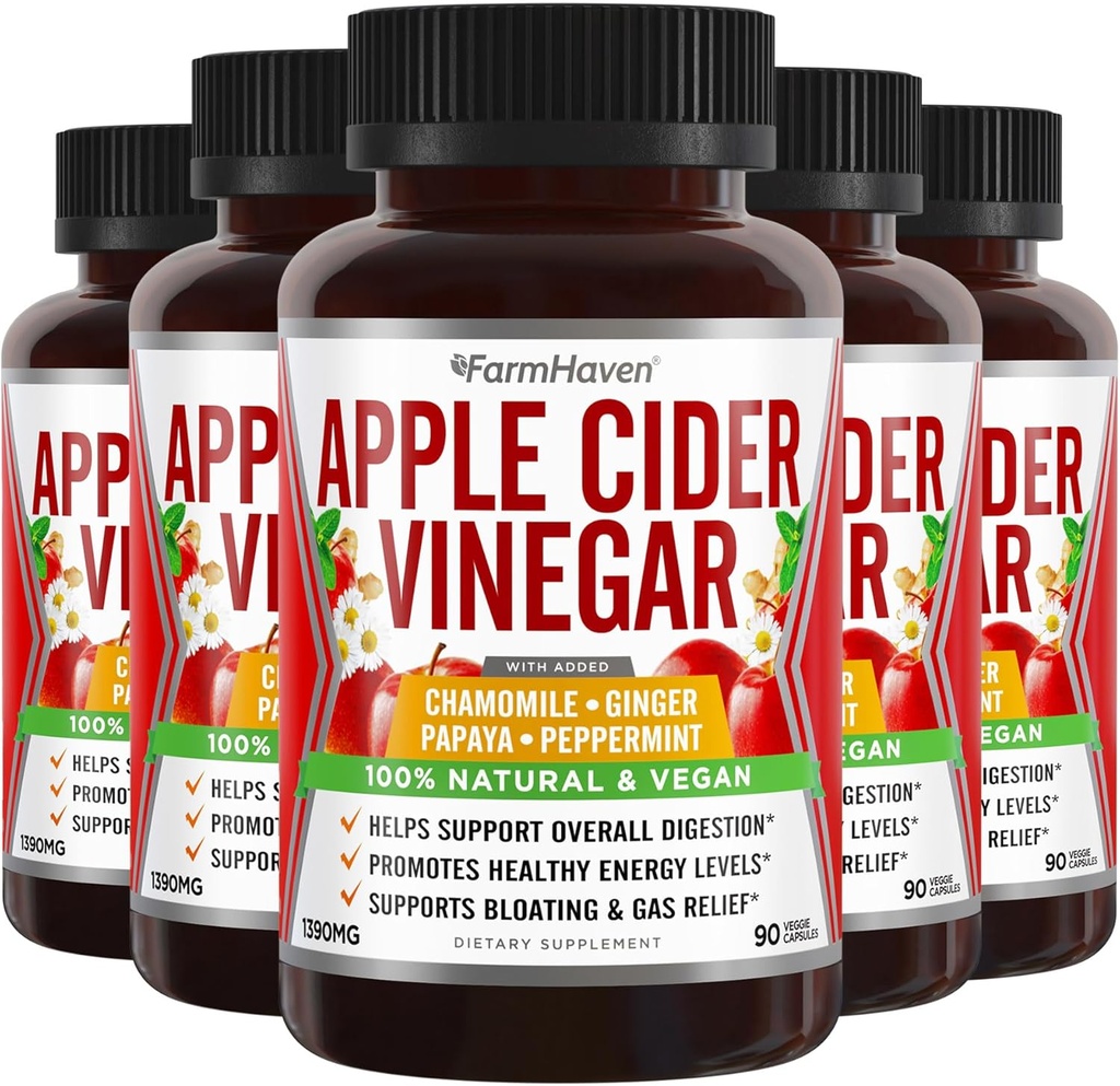 Apple Sider Linegar Cusues with Gibby, Papaya & Chamomical | 1390mg access Digestion, Immunity | ร่วมกับแม่ Not-GMO และ NotGMO & Notal Notal | 450 Capsutions