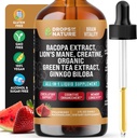 Creatine &quot; Bacopa Liquid drops with Lion’s Mane, Green Tea & Ginkgo Biloba - Faster Absorbing Blend than Gummies &quot; Pills - Vegan supplement for Enhanced Focus &quot; Cognition (Strawberry Watermelon, 60mL)