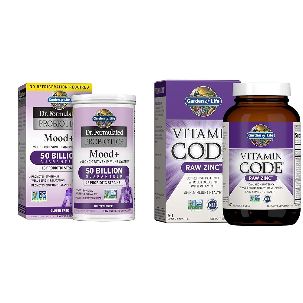 Garden of Life Dr. Formulated Probiotics Mood+ Acidophilus Probiotic Supplement & Zinc Supplements 30mg High Potency Raw Zinc and Vitamin C Multimineral Supplement