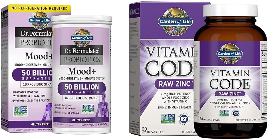 Garden of Life Dr. Formulated Probiotics Mood+ Acidophilus Probiotic Supplement & Zink Supplementen 30mg High Potency Raw Zink en Vitamine C Multimineral Supplement