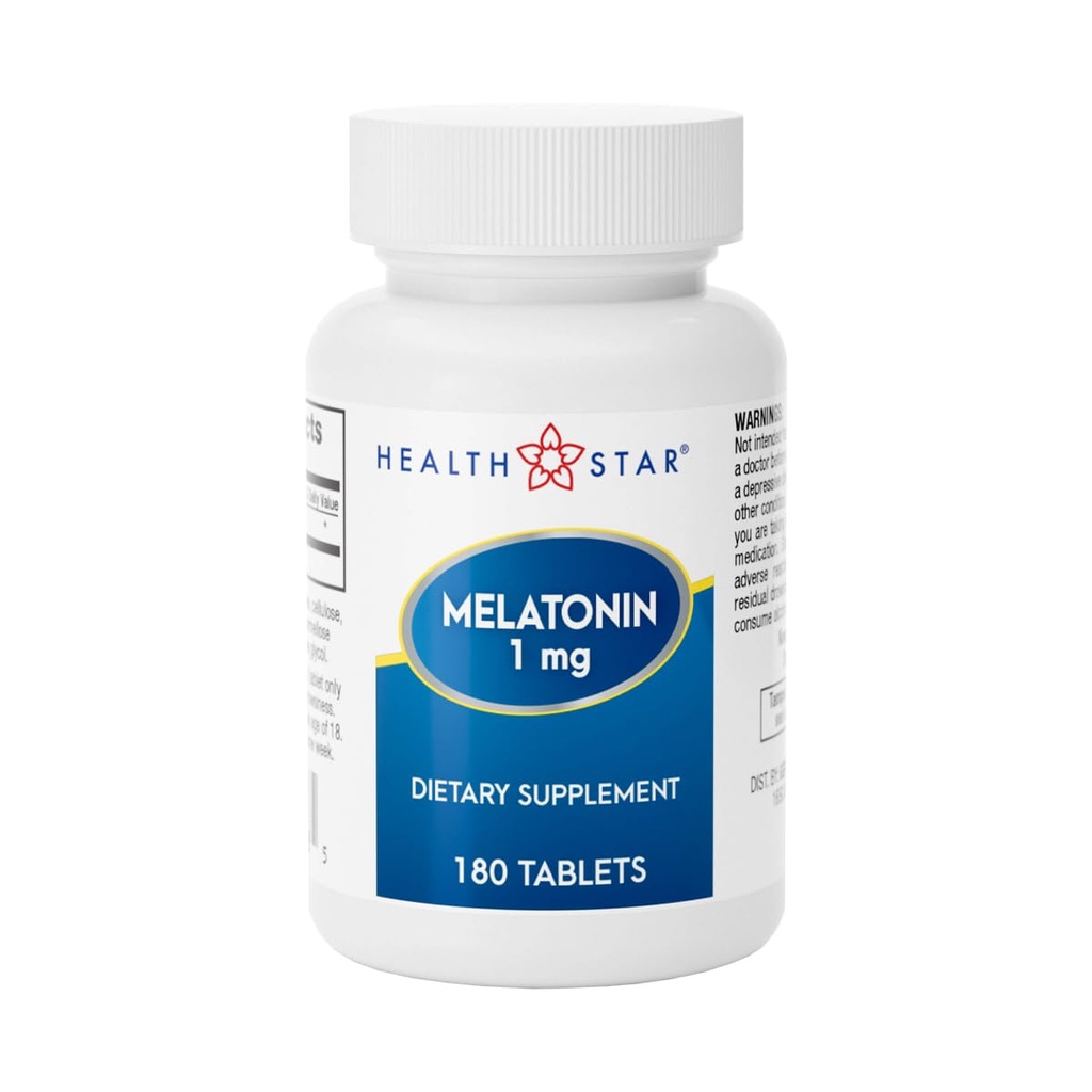 GeriCare Melatonin 1mg Sleep Support Supplement, Gentle Nighttime Sleep Aid, Non-Habit Forming, Helps Promote Relaxation & Restful Sleep, Jet Lag Recovery, and Better Nighttime Rest, 180 Tablets