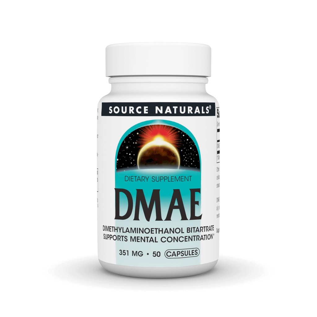 Source Naturals DMAE, Dimethylaminoethanol Bitartrate - Supports Mental Concentration* - 351 mg - 50 Capsules