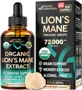 Lions Mane Liquid - USDA Certified Organic Lions Mane Supplement - Brain Support, Energy, Memory & Focus - Sugar & Alcohol-Free Lion's Mushrom Extract 72,000 mg / fľaša, 2 Fl OZ, 2 mesiace dodávky