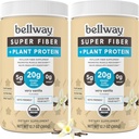Bellway Super Fiber + Protein Powder (2 Pack), Sugar- Free Psyllium Husk Fiwder phụ với 20g plant Protein Per Service, Rất Vanilla, 24.14 oz