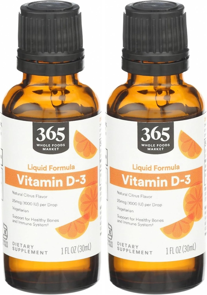 365 by Whole Foods Market, Witamina D3 Citrus, 1 Fl Oz (Pack of 2)