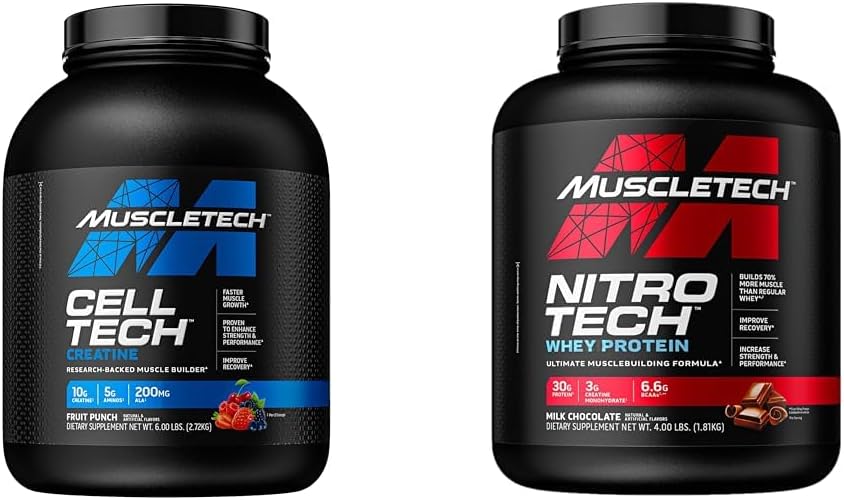 MuscleTech Creatine Monohydrate Powder Ceatine Pewder Powder i n Powder Nitech Whey Protein and Peptides  Milk Choice, 4 lliura (Pack de 1), 40 vivs