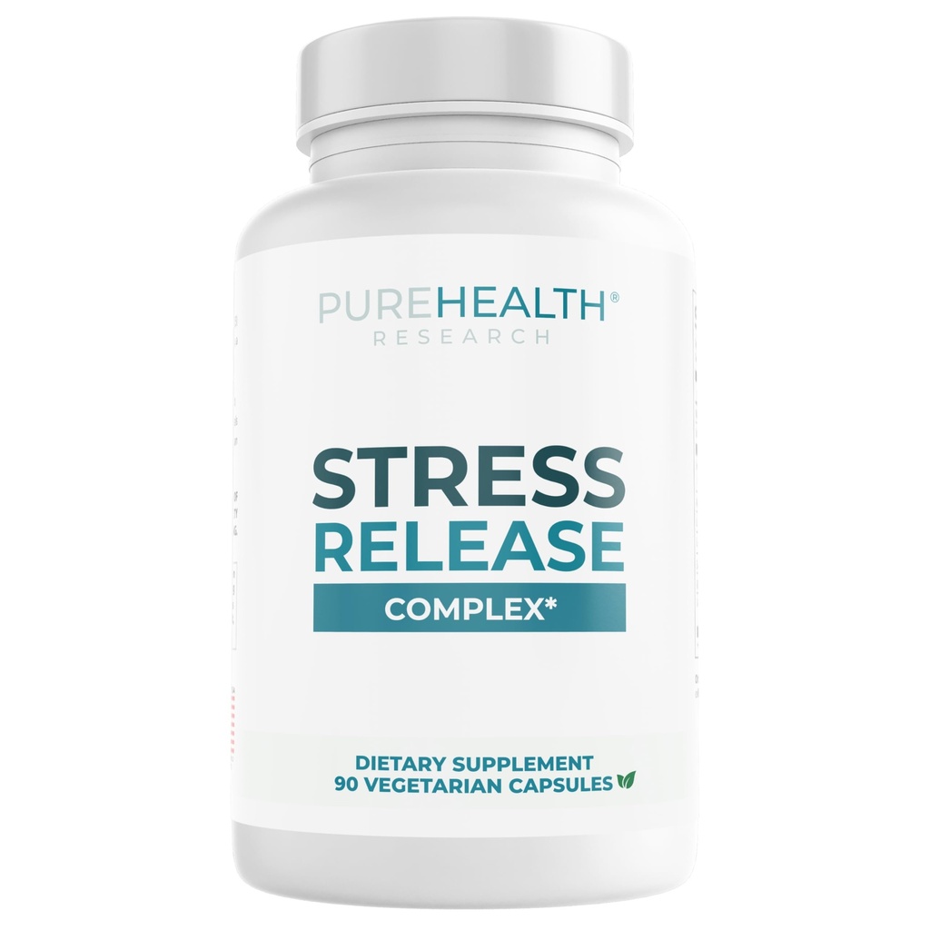 PUREHEALTH RESEARCH Stress Release Complex - Mood Support Supplement for Women & Men - Helps With Occasional Stress & Relaxation - With Ashwagandha, L Theanine, Lemon Balm, Niacin & More - 90 Capsules