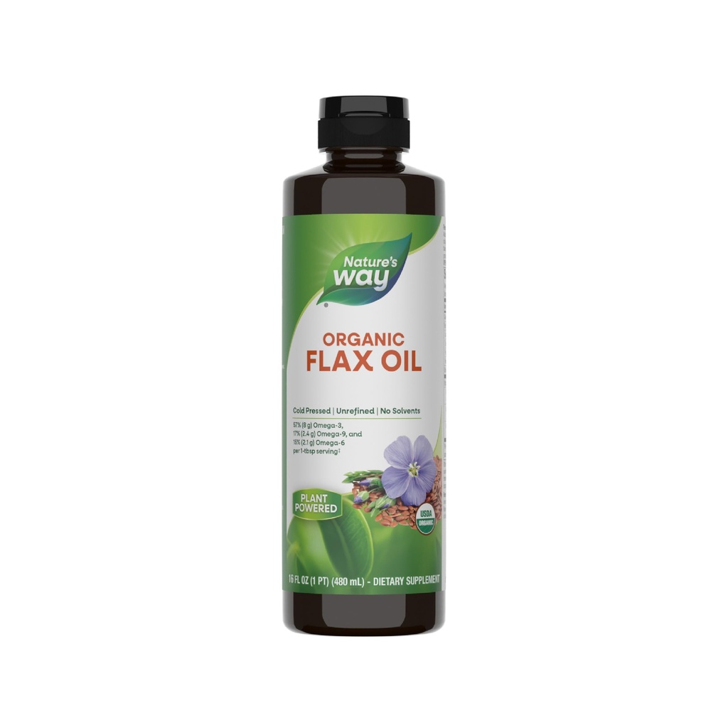 Nature's Way Organic Flax Oil, Cold-Pressed Flaxseed Oil with Omega-3 ALA, Unrefined Organic Liquid Flax Oil Supplement, Unflavored, 16 Fl Oz